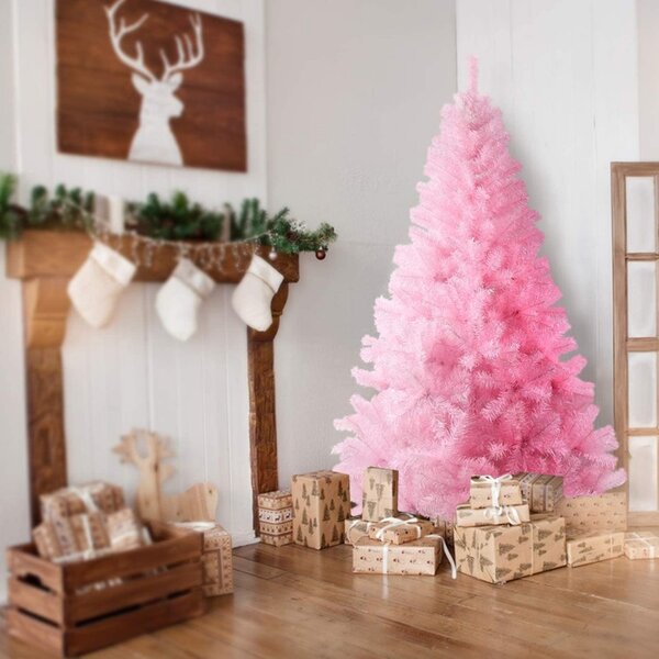 ProCart® Karácsonyi műfenyő, rózsaszín, magassága 200 cm, fehér tartó, hajlékony ágak