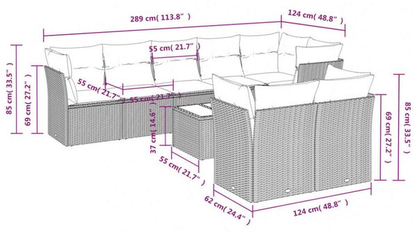 VidaXL 9-részes bézs polyrattan kerti ülőgarnitúra párnákkal