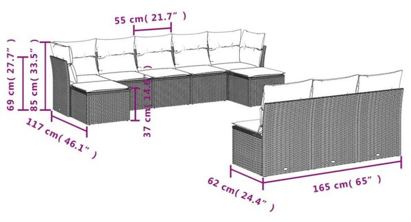 VidaXL Polyrattan Kerti Ülőgarnitúra - 10 részes - Bézs