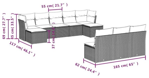VidaXL Polyrattan Kerti Ülőgarnitúra - 10 részes - Bézs