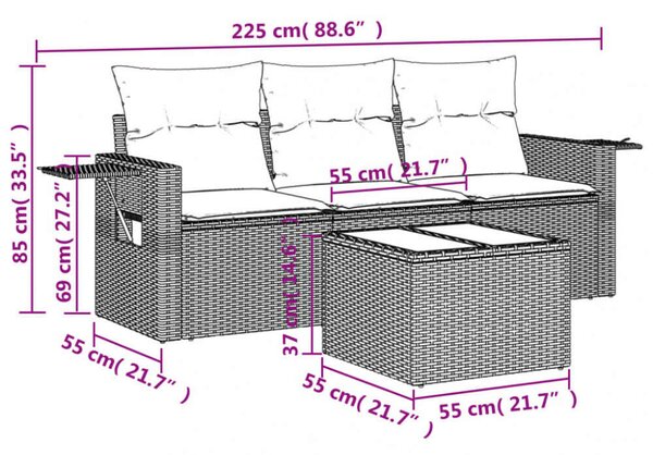 VidaXL Polyrattan Kerti Ülőgarnitúra - 4 részes - Szürke
