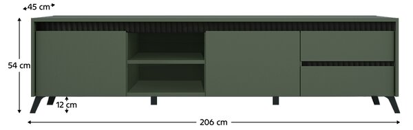 TV-asztal, smoke zöld/fekete, LONGY RTV2K2So