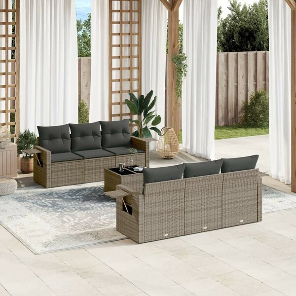 VidaXL Polyrattan Kerti Ülőgarnitúra - 7 részes - Szürke