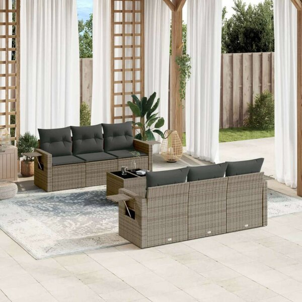VidaXL Polyrattan Kerti Ülőgarnitúra - 7 részes - Szürke