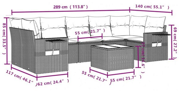 VidaXL Polyrattan Kerti Ülőgarnitúra - 8 részes - Fekete