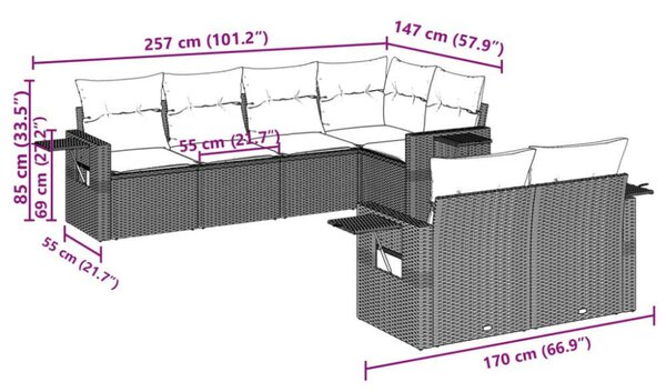 VidaXL Polyrattan Kerti Ülőgarnitúra - 7 részes - Bézs