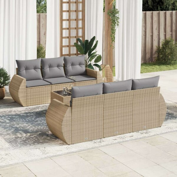 VidaXL Polyrattan Kerti Ülőgarnitúra - 7 részes - Bézs