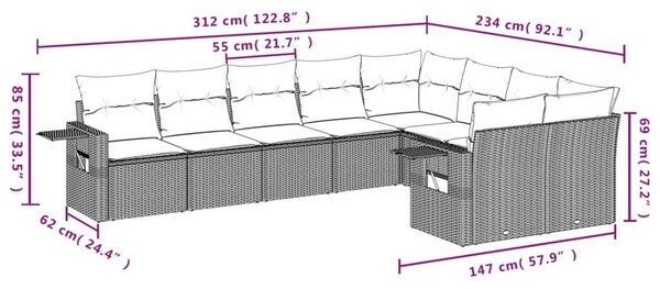VidaXL 9-részes bézs polyrattan kerti ülőgarnitúra párnákkal