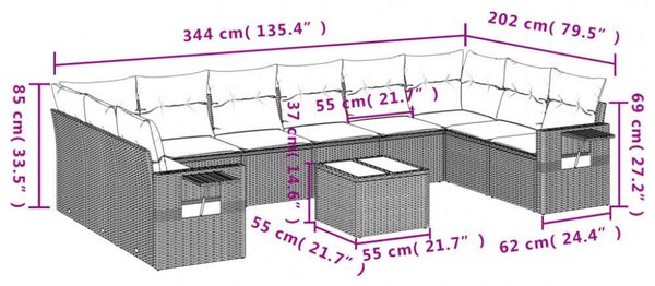 VidaXL Polyrattan Kerti Ülőgarnitúra - 11 részes - Bézs