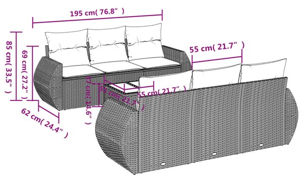 VidaXL Polyrattan Kerti Ülőgarnitúra - 7 részes - Bézs