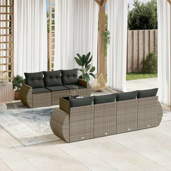 VidaXL Polyrattan Kerti Ülőgarnitúra - 8 részes - Szürke