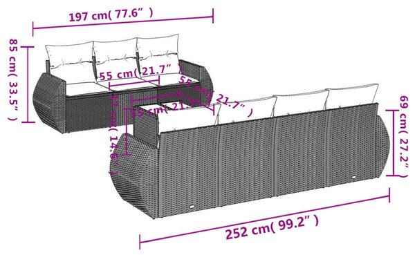 VidaXL Polyrattan Kerti Ülőgarnitúra - 8 részes - Szürke