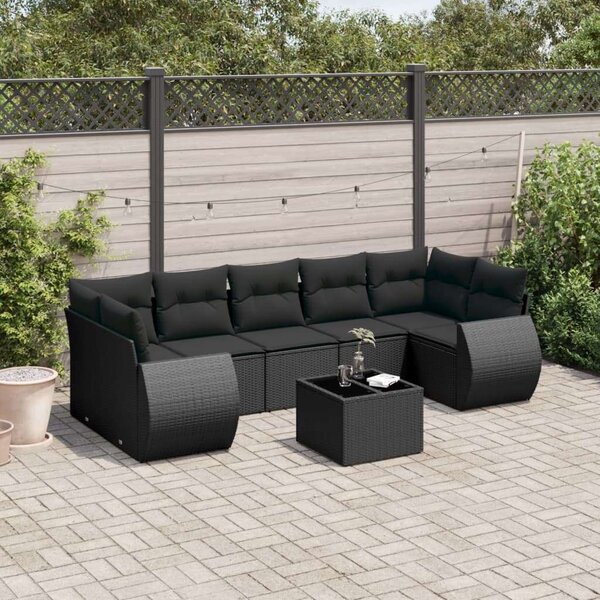 VidaXL 8 részes Kerti Ülőgarnitúra - Fekete Polyrattan