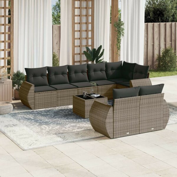 VidaXL Polyrattan Kerti Ülőgarnitúra - 9 részes - Szürke