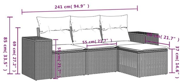 VidaXL Polyrattan Kerti Ülőgarnitúra - 4 részes - Szürke