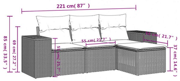 VidaXL Polyrattan Kerti Ülőgarnitúra - 4 részes - Szürke