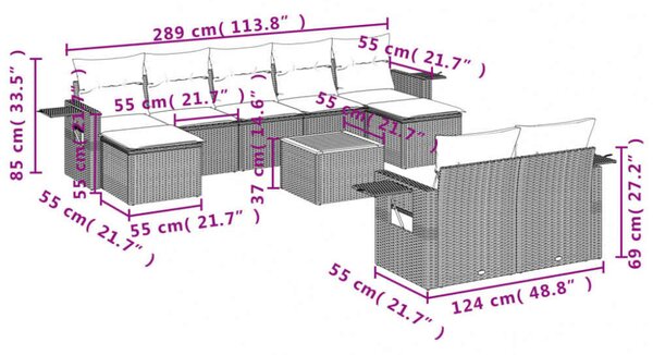 VidaXL Polyrattan Kerti Ülőgarnitúra - 10 részes