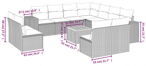 VidaXL Polyrattan Kerti Ülőgarnitúra - 12 részes - Bézs