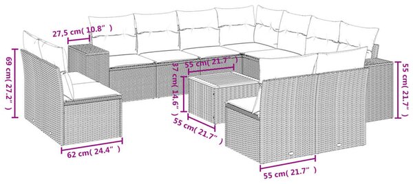VidaXL Polyrattan Kerti Ülőgarnitúra - 12 részes - Bézs