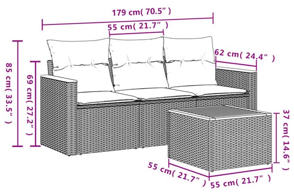 VidaXL Polyrattan Kerti Ülőgarnitúra - 4 Részes Szürke
