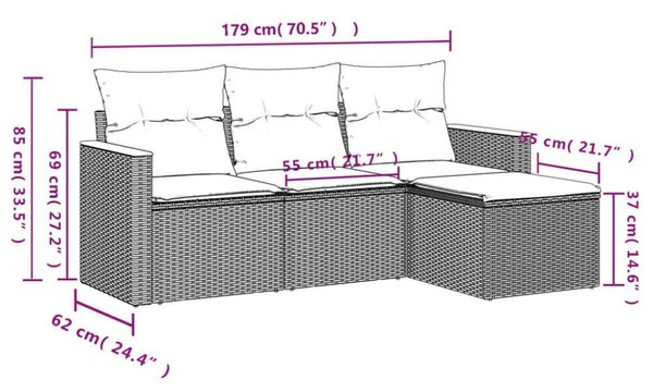 VidaXL Polyrattan Kerti Ülőgarnitúra - 4 részes - Fekete