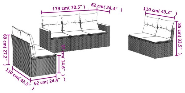 VidaXL Polyrattan Kerti Ülőgarnitúra - 7 részes - Bézs