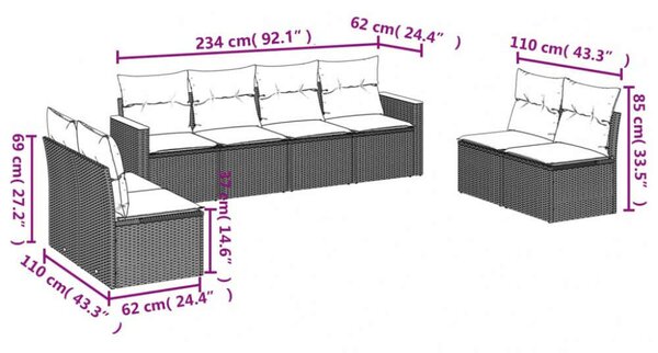 VidaXL Polyrattan Kerti Ülőgarnitúra - 8 részes - Bézs