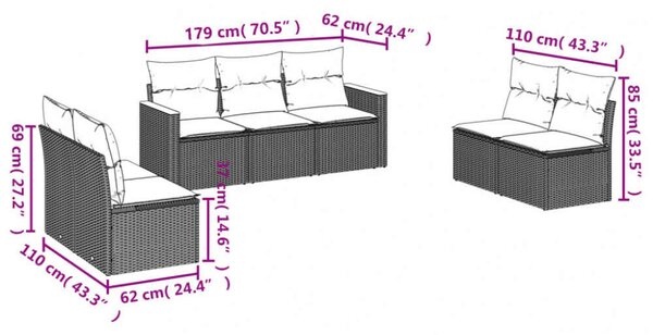 VidaXL Polyrattan Kerti Ülőgarnitúra - 7 részes - Bézs