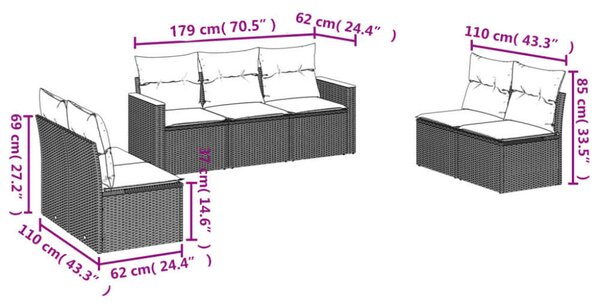 VidaXL Polyrattan Kerti Ülőgarnitúra - 7 részes - Bézs