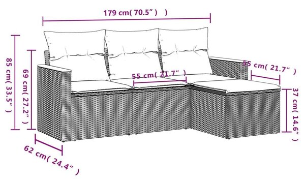 VidaXL Polyrattan Kerti Ülőgarnitúra - 4 részes - Fekete