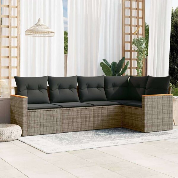 VidaXL 5 részes szürke polyrattan kerti ülőgarnitúra párnákkal