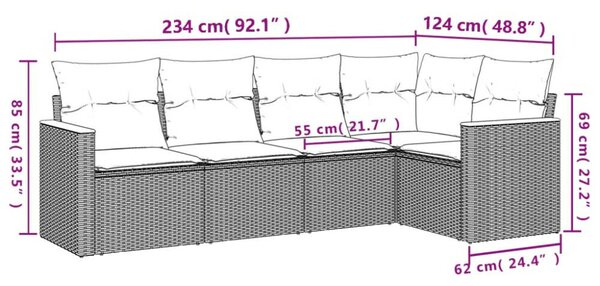 VidaXL 5 részes szürke polyrattan kerti ülőgarnitúra párnákkal