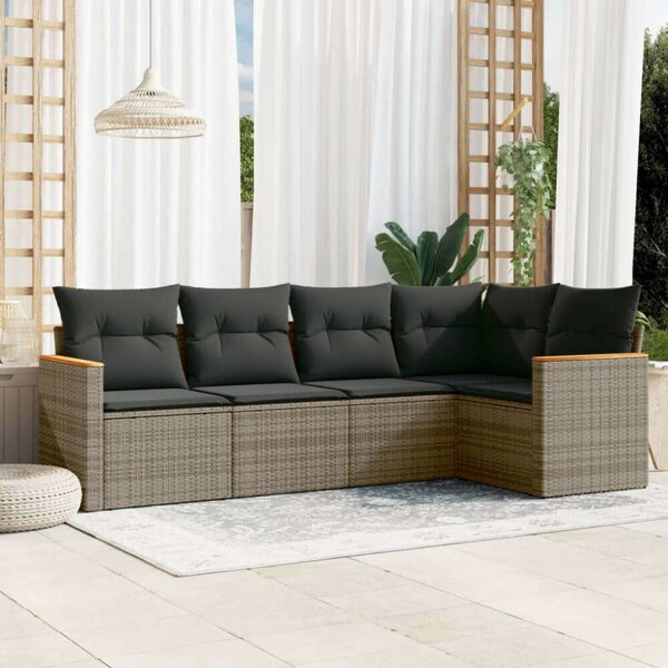 VidaXL 5 részes szürke polyrattan kerti ülőgarnitúra párnákkal