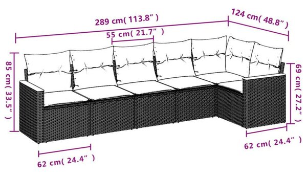 VidaXL Polyrattan Kerti Ülőgarnitúra - 6 részes - Fekete