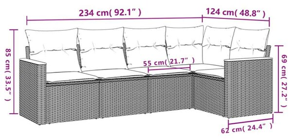 VidaXL 5 részes szürke polyrattan kerti ülőgarnitúra párnákkal