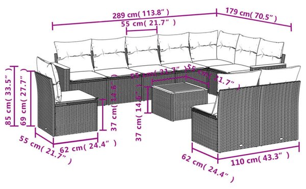 VidaXL Polyrattan Kerti Ülőgarnitúra - 11 részes - Bézs