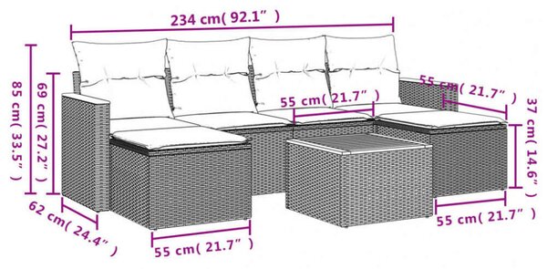 VidaXL Polyrattan Kerti Ülőgarnitúra - 7 részes - Fekete