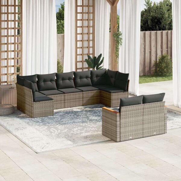 VidaXL Polyrattan Kerti Ülőgarnitúra - 9 részes - Szürke