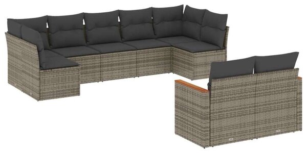 VidaXL Polyrattan Kerti Ülőgarnitúra - 9 részes - Szürke