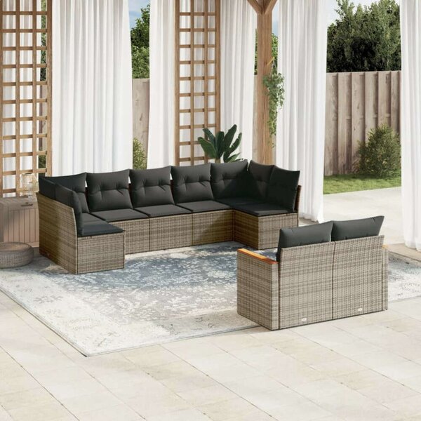 VidaXL Polyrattan Kerti Ülőgarnitúra - 9 részes - Szürke