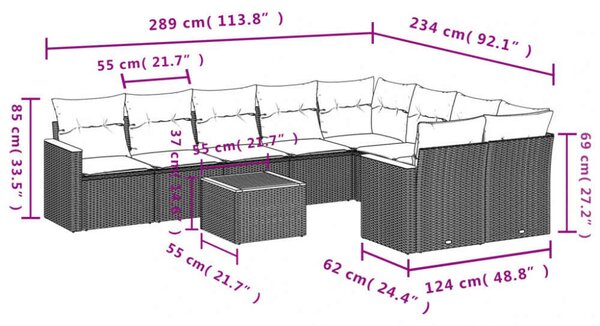 VidaXL Polyrattan Kerti Ülőgarnitúra - 10 részes - Bézs