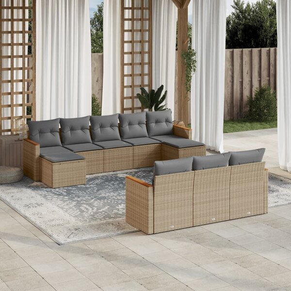 VidaXL Polyrattan Kerti Ülőgarnitúra - 10 részes - Bézs