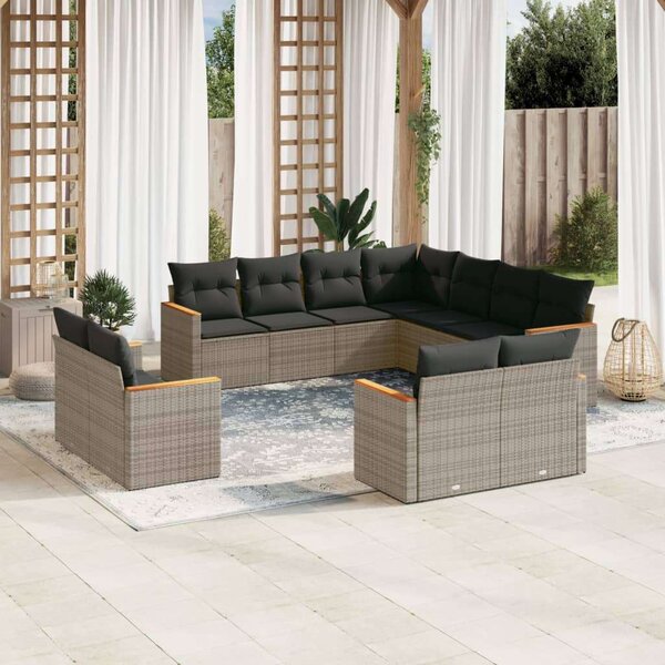 VidaXL Polyrattan Kerti Ülőgarnitúra - 11 részes - Szürke