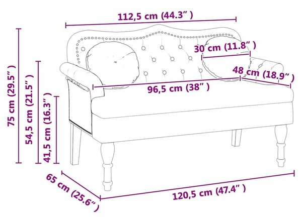 VidaXL Chesterfield Pad párnával Krém 120,5 x 65 x 75 cm Műbőr