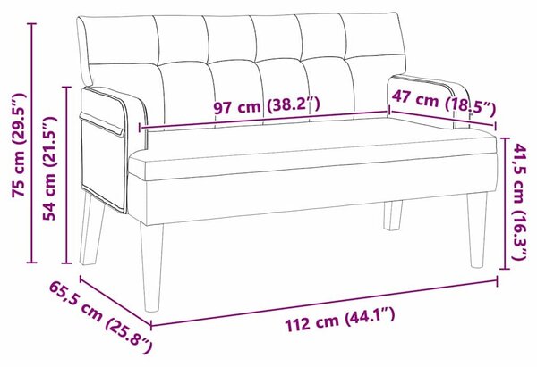 VidaXL Chesterfield Pad Bordó 112 x 65,5 x 75 cm Bársony