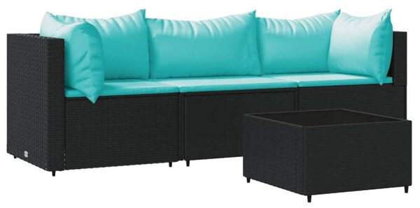VidaXL 4 részes fekete polyrattan kerti ülőgarnitúra párnákkal