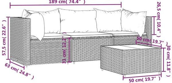 VidaXL 4 részes fekete polyrattan kerti ülőgarnitúra párnákkal