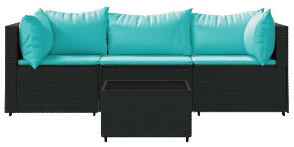 VidaXL 4 részes fekete polyrattan kerti ülőgarnitúra párnákkal