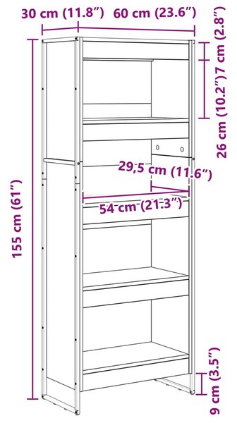 VidaXL Könyvespolc Fekete tölgy 60 x 30 x 155 cm Faanyag