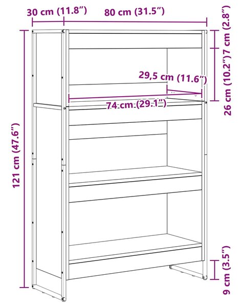 VidaXL Könyvespolc Füstös tölgy 80 x 30 x 121 cm Faanyag